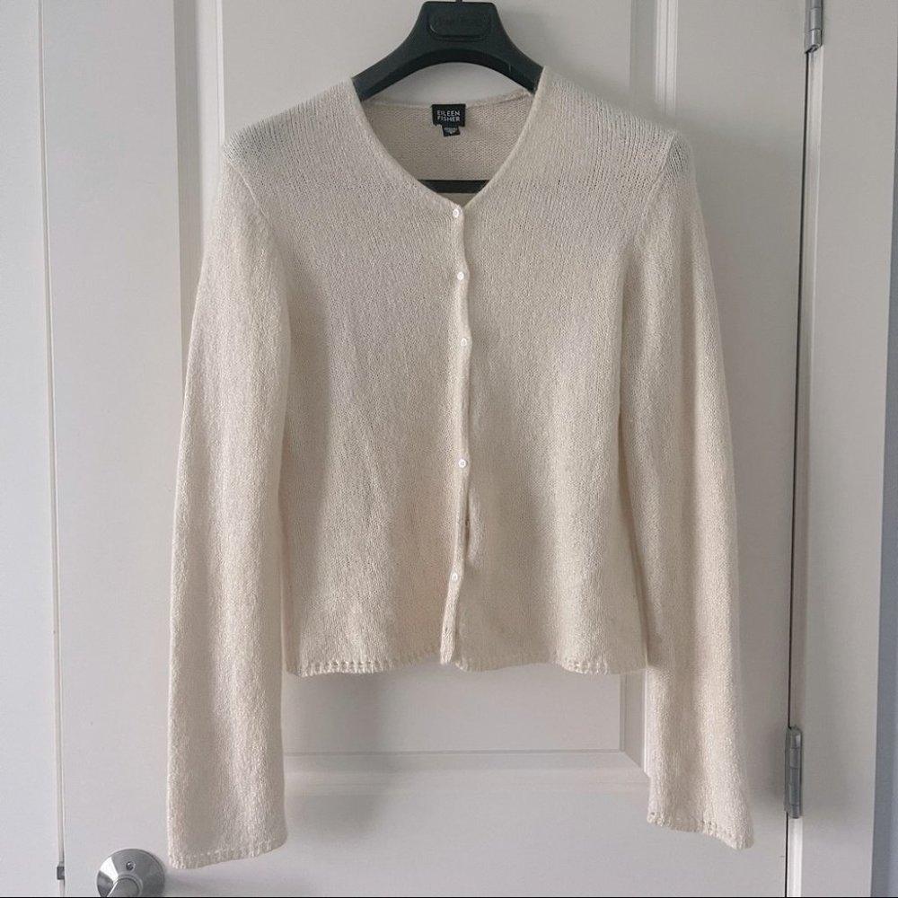EILEEN FISHER silk/wool blend button down classic fit cardigan